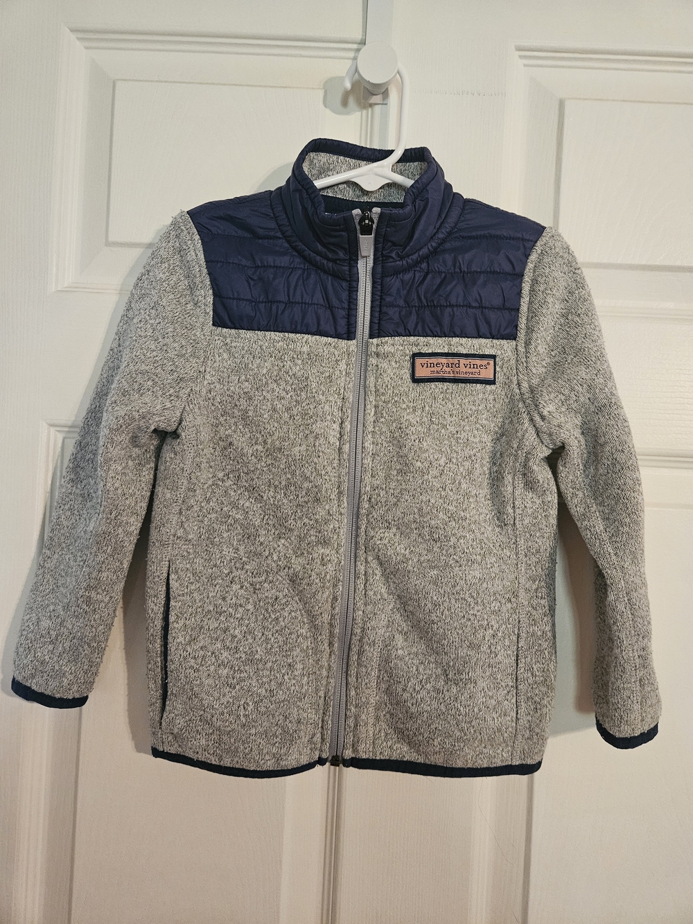 Vineyard Vines Kids 4T Gray Heather Fleece Jacket with Navy Quilted Yoke